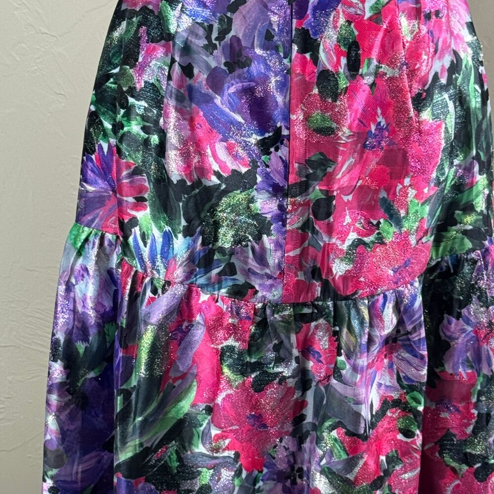Milly New York Hayden Floral Metallic Halter Dress Open Back Tiered Size 8 - Picture 13 of 16